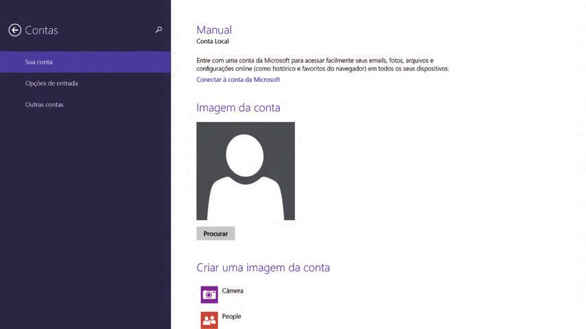 Configuração de sua Conta da Microsoft Uma Conta da Microsoft permite sincronizar suas configurações com outro(s) dispositivo(s) on-line que executam o Windows, possibilitando que compartilhe