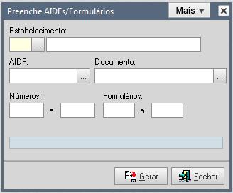6.17.2 PREENCHER AIDF/FORMULÁRIOS Clique no menu Utilitários, Ferramentas de Manutenção, opção AIDFs/Formulários, para que seja exibida a figura a seguir; Preencher Figura 612 1.