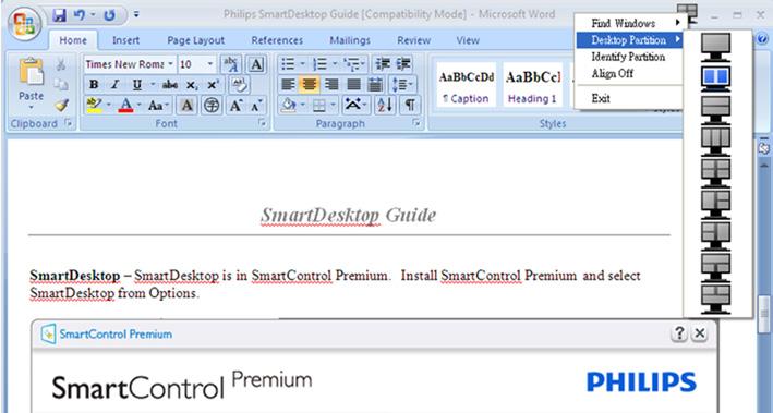 o conteúdo das janelas enquanto são arrastadas. Opções da Barra de Título As Desktop Partition (Partição do Ambiente de Trabalho) podem ser acedidas a partir da barra de título da janela ativa.