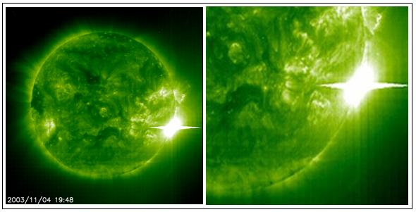 As Fulgurações ( Flares, do Inglês) solares, como são conhecidas na banda do visível, designados por explosões solares em outros comprimentos de onda, correspondem a fenômenos de liberação de grandes