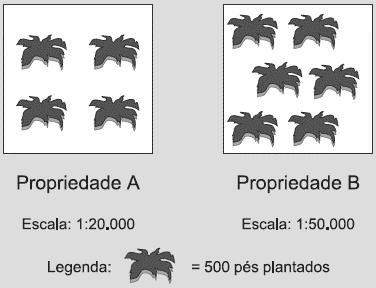 5ª Questão: O esquema representa a área total de duas propriedades rurais, A e B, nas