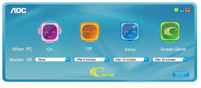 e-saver Bem vindo ao software de gerenciamento de energia de monitor AOC e-saver!