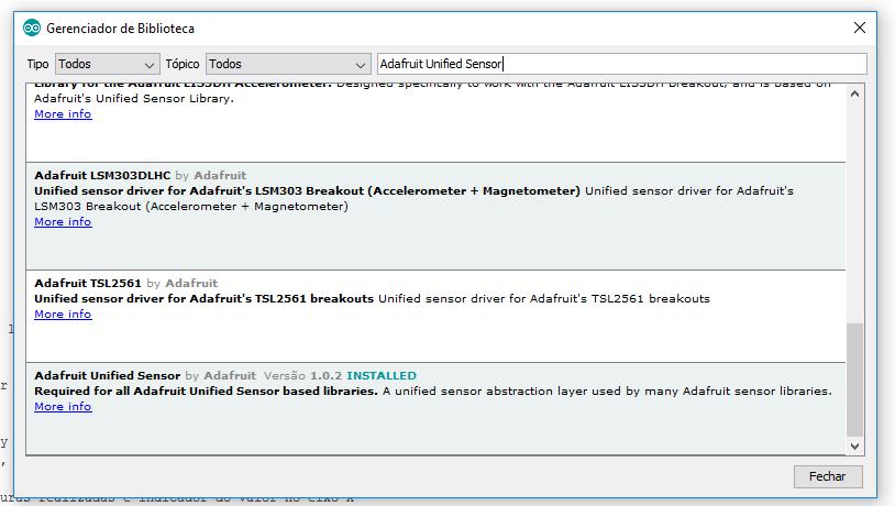 Bibliotecas Adicione a seguinte biblioteca Adafruit Unified Sensor.