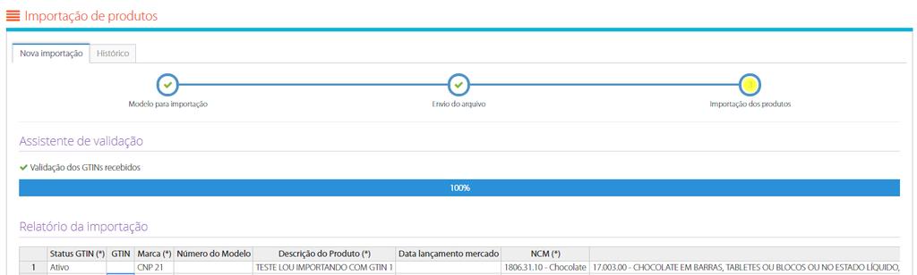 e verifique a tela de alerta se o processo foi