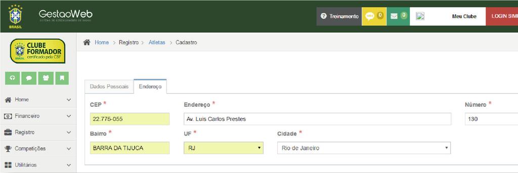 [Cadastrando um atleta - Endereço]