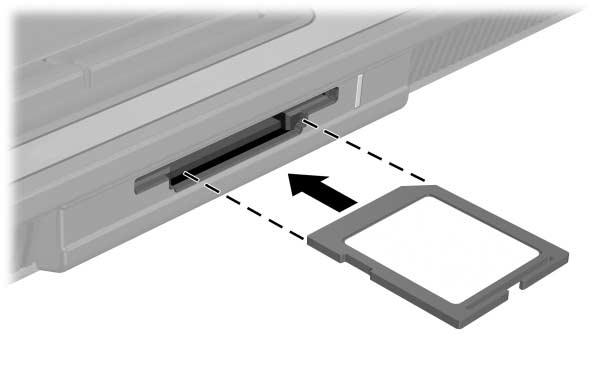 Componentes de hardware Introduzir a placa de memória digital opcional ÄATENÇÃO: Para evitar danos aos conectores da placa de memória digital, exerça o mínimo de pressão ao introduzir a placa na