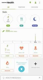 Samsung Health O Samsung Health ajuda a gerenciar seu bem-estar e atividades físicas. Defina metas de exercício, verifique seu progresso, e monitore seu bem-estar e atividades físicas.