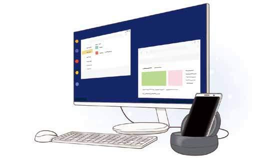 Samsung DeX O Samsung DeX é um serviço que permite usar seu smartphone como um computador ao conectá-lo a uma tela externa como TV ou monitor.