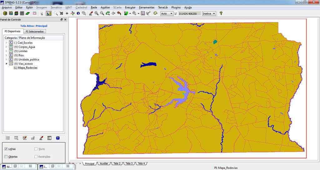 8. Exercício 7 - Importando Rodovias de arquivos ASCII-SPRING As Rodovias estão representadas em três arquivos no formato ASCII-Spring, isto, é, linhas do traçado das rodovias (*_NET.