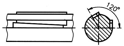 Chavetas tangenciais São formadas por um par de cunhas, colocado em cada rasgo. São sempre utilizadas duas chavetas, e os rasgos são posicionados a 120º.