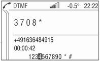 Quando há ligação telefónica activa: Seleccione a opção de menu DTMF O menu DTMF é apresentado. Pode agora introduzir números com a ajuda do selector rotativo.