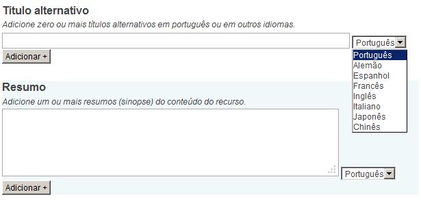 Submissão de item Modificações necessárias no DSpace Foi preciso adicionar a opção de escolha de idioma durante a submissão para os