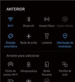 Ecrã e visor Ativar os interruptores de atalho Abra o separador dos