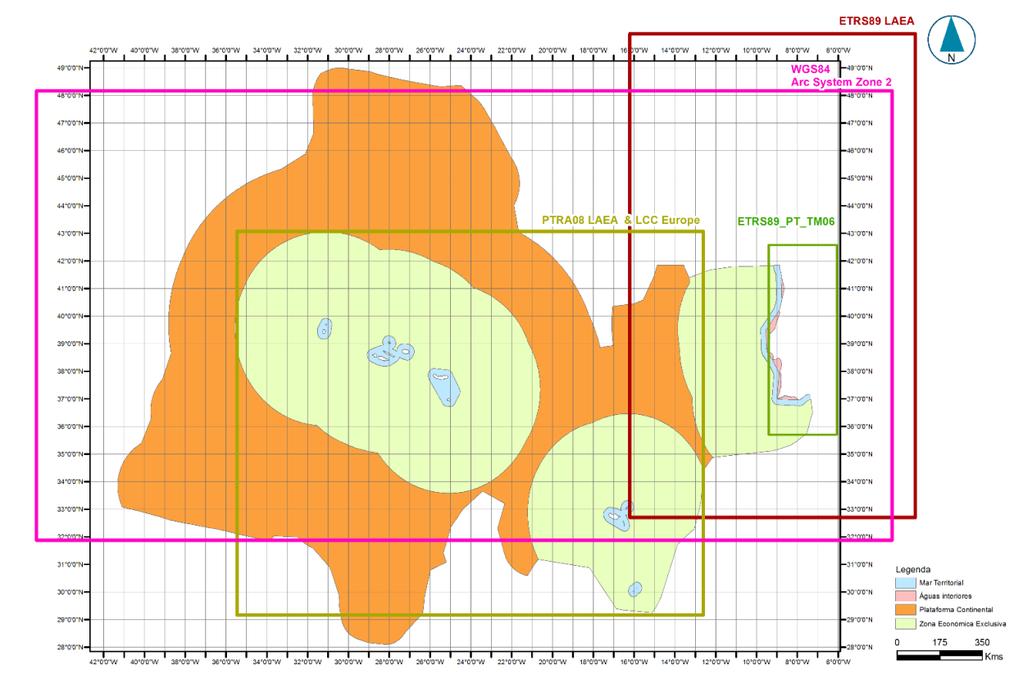 888 889 890 891 892 893 A Figura 11 e a Tabela I descrevem a totalidade dos sistemas que abrangem o espaço marítimo do Plano de Situação. Trata-se de algo particularmente útil para o cálculo de áreas.