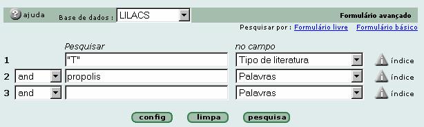 avançado. Este campo inclui os tipos de publicação tais como: artigo de revista, biografia, congressos, ensaio clínico, meta-análise, revisão, etc.