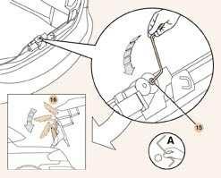 os dois parafusos 1, situados no limitador da mala, servindo-se da ponta D da chave Torx TM.