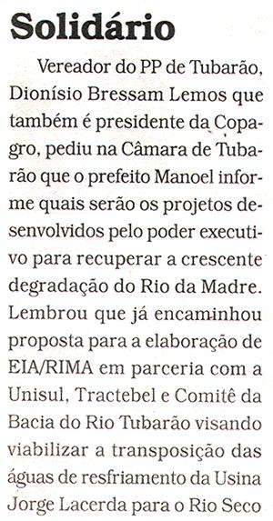 Veículo: Jornal da Cidade Data: Tubarão,