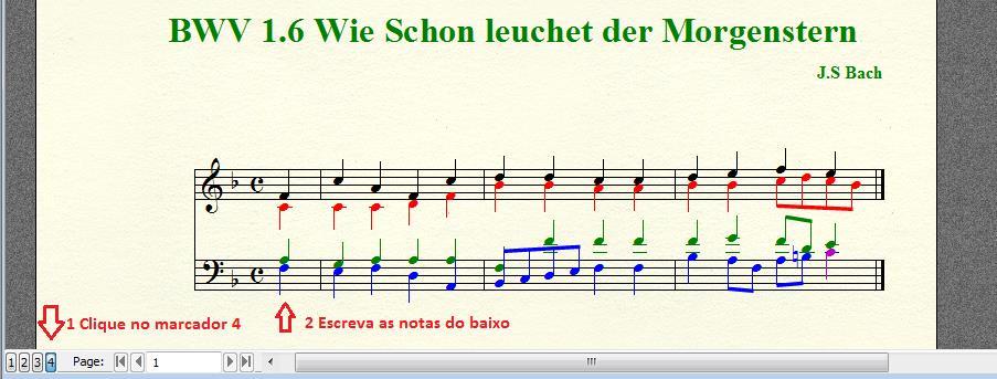 O mesmo procedimento deve ser feito na escrita da voz do tenor (marcador 3) e na voz do baixo (marcador 4).