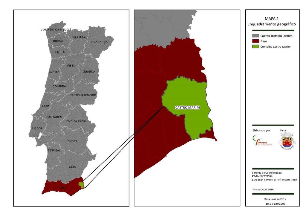 Mapa 1 Enquadramento geográfico do concelho no distrito e continente 1.2.