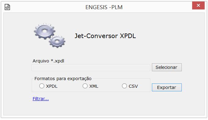 Figura 5.8 Aplicativo Jet-Conversor. Fonte: Produção do autor. O aplicativo possui uma interface intuitiva; primeiramente, um arquivo origem no formato T-XPDL deve ser selecionado.
