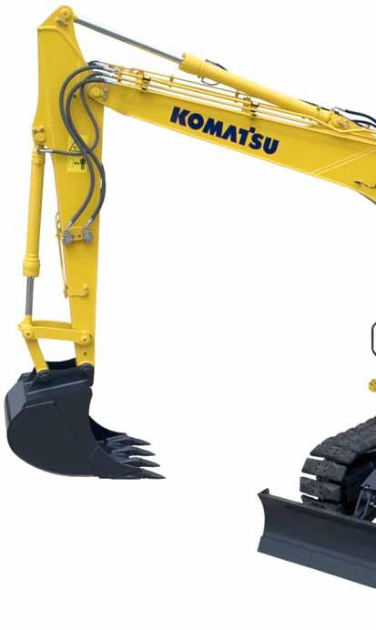 Num relance A escavadora hidráulica Komatsu PC138US-8 foi concebida com uma rotação de cauda extremamente curta para poder executar trabalhos em espaços reduzidos.