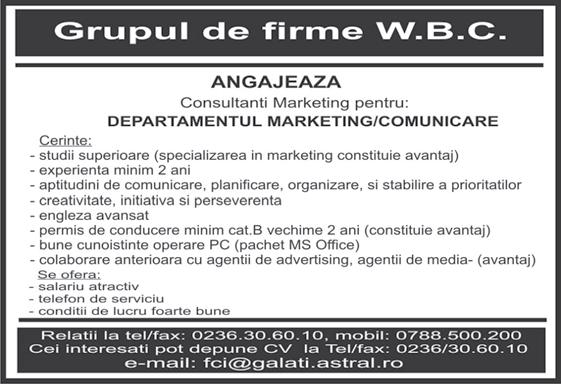 Se a fl ă r e p e d e... Mică publicitate zilnic Luni Vineri: 8.00 16.00 Sâmbătă: 8.00 12.00 Str. Domnească Nr. 68 Atenţie! Pentru mare publicitate contactaţi DEPARTAMENTUL PUBLICITATE: Galaţi, str.