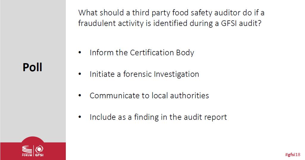 O que deve fazer um auditor quando identifica uma atividade fraudulenta durante uma auditoria GFSI?