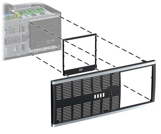 13. Reposicione o subpainel (gire-o em 90 ) com o logotipo voltado par abaixo, depois encaixe-o de volta no painel frontal. Figura 2-39 Mudança de configuração de minitorre para desktop 14.