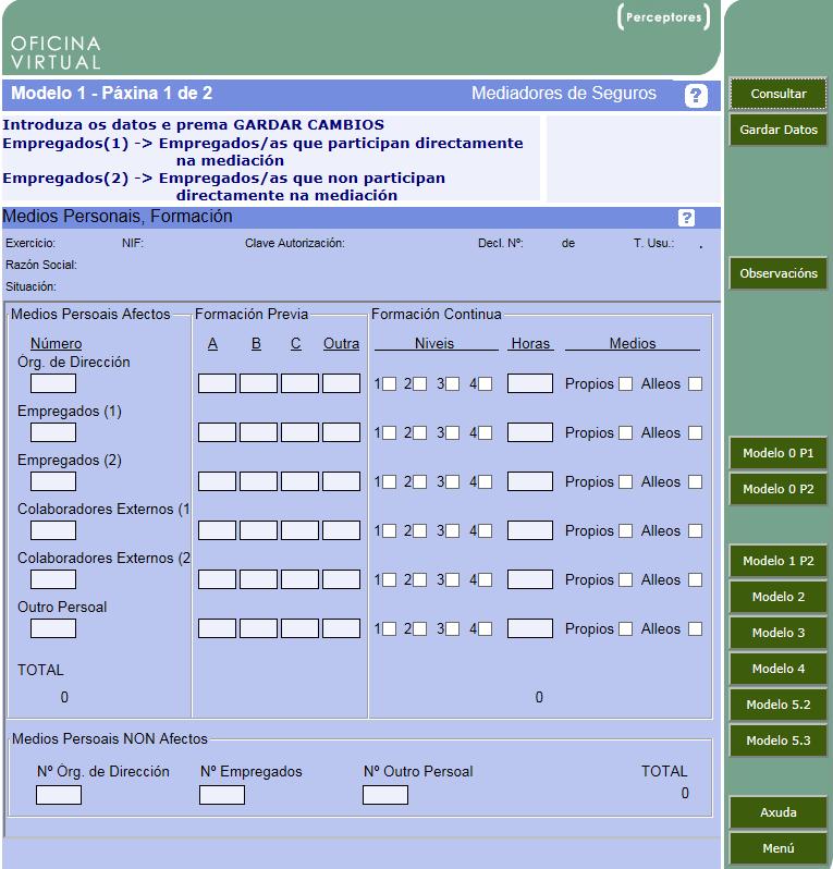 Nivel: marcarase cun a columna que corresponda en función de que a formación recibida por cada colectivo fora elemental, de reciclaxe, xestión e administración ou sobre produtos, en función dos