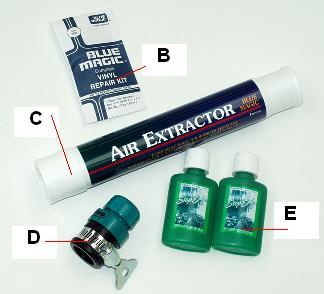 1 X Fill Kit Hose pipe, air extractor (C) Conditioner (E) (may be one large bottle or two smaller bottles), Tap Connector (D), Puncture repair Kit (B) 6. Snoezelen Stimulations Touch Vibration 7.