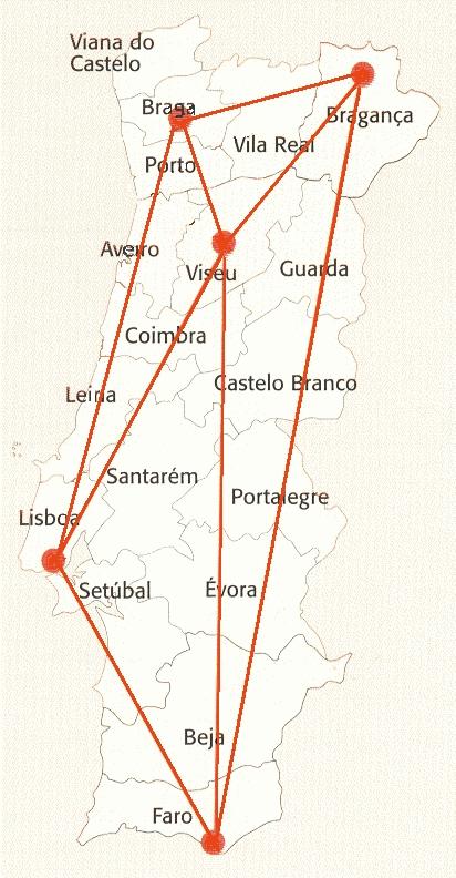 CAPÍTULO 3. AULAS 40 Trabalho de casa: 1. Na figura 3.13 estão representadas ligações aéreas, asseguradas por uma companhia de aviação sediada em Braga. [9] Figura 3.