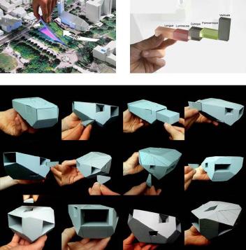 forma diagramática e conceitual, mais do que por meio de perspectivas e imagens tridimensionais realistas ou elementos gráficos técnicos usuais.