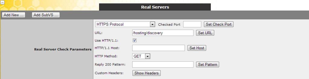 Figura 5-805-81: Real Servers section 11. Expanda a seção Real Servers e selecione as seguintes opções: a) Selecione HTTPS Protocol no menu drop-down.