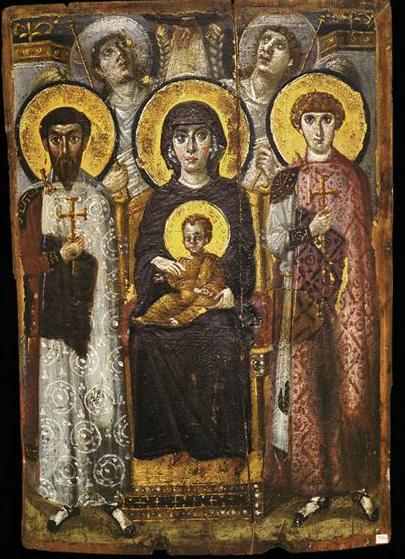 Virgem e criança com dois santos, Segunda metade séc. VI. Encáustica sobre madeira, 69 x 48 cm.
