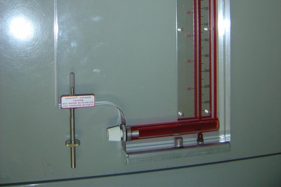 Os manômetros são idênticos. O manômetro é fabricado pela Dwyer Instruments, Inc. Cada manômetro possui uma escala constituída de uma parte inclinada e uma parte vertical. Ver Figura 1.