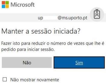 4. A página anterior (da Microsoft), será automaticamente reencaminhada para a página de autenticação federada da UP (https://sigarra.up.pt/up/pt/web_base.gera_pagina?p_pagina=1001915): 5.