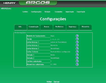 2.3. Informações Após acessar o sistema, o usuário terá acesso à tela de informação de configurações (figura 6).