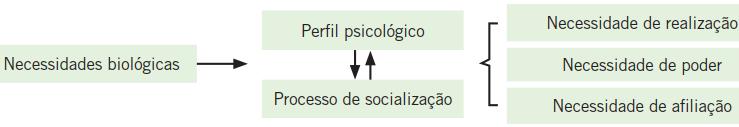 Necessidades Adquiridas McClelland Existem três tipos de necessidades poder, afiliação e realização, que se inter-relacionam e se apresentam em níveis variados de intensidade nas pessoas, conforme