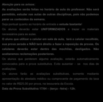 Vila Matilde Calendário e Conteúdos c Avaliação Bimestral 1 Bimestre 6 Ano B Ensino Fundamental II DATA DISCIPLINAS 09/04 Segunda-feira Ciências 10/04 Terça-feira Geografia Inglês 11/04 Quarta-feira