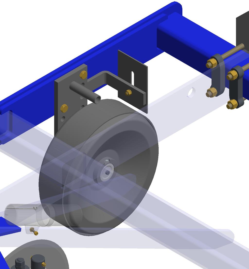 Montagem Montagem das rodas de profundidade Fixe as rodas de profundidade (A) no chassi, usando os parafusos (B), arruelas de pressão e porcas.