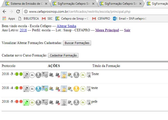 CADASTRO DE INFORMAÇÕES PARA O CERTIFICADO E MAPA FINAL DO CURSO (DEVE SER FEITO APÓS O TÉRMINO DA FORMAÇÃO) 1 Nessa etapa, o sistema estará bloqueado para edição do título da formação e para envio