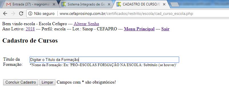 3 Para cadastrar a formação, basta digitar o Título da Formação e Clicar em Concluir