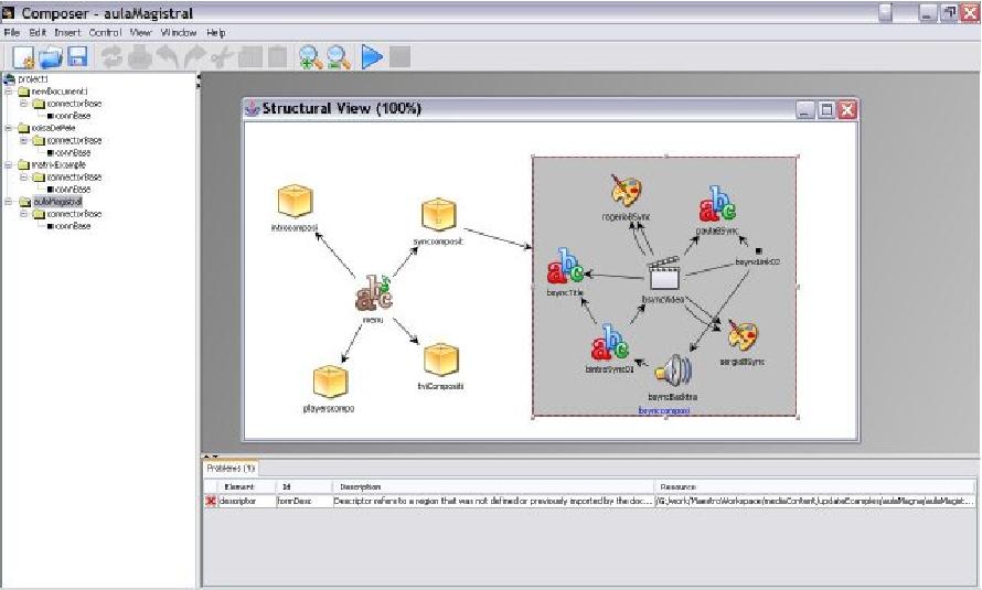 Figura 10: Visão estrutural da ferramenta Composer Ainda seguindo o conceito de software livre como o Composer, pode ser encontrado o framework XiTV, que é desenvolvido em EC- MAScript para uso em