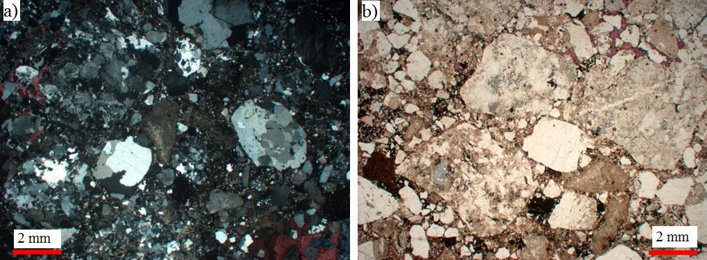 126 de esfericidade média, conforme pode ser verificado nas imagens da Figura 5.3. A litologia é rica em fragmentos de rochas vulcânicas, plutônicas e metamórficas.