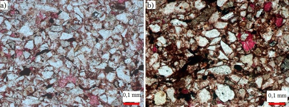133 indeterminados. De fato, a acentuada presença de hematita está relacionada à coloração avermelhada que essa rocha possui.