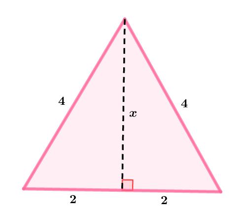 6 = 3 2, 8 = 4 2 e 10 = 5 2. De fato, caso queiramos conferir pelo teorema de Pitágoras, teremos que 6 2 + 8 2 = 36 + 64 = 100 = 10 2 Problema 2 Determine a área de um triângulo equilátero de lado 4.
