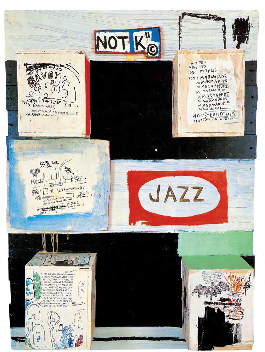 13.A Jazz, 1986 Acrílica, tinta a óleo em bastão, colagem de fotocópias e colagem de madeira sobre painel