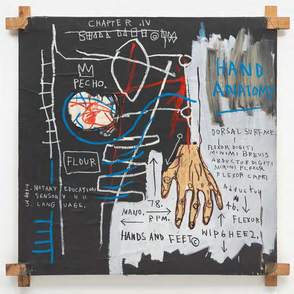 18 Sem título (Anatomia da mão) [Untitled (Hand Anatomy)], 1982 Acrílica, óleo, tinta a óleo em bastão e colagem de papel sobre tela com suportes de madeira