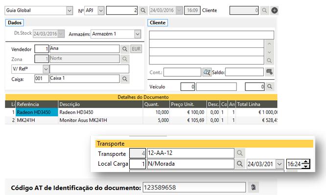 Analisemos o exemplo de uma Guia Global com 10 placas Radeon e 5 monitores do transporte 12-AA-12 Ao emitir uma fatura com o mesmo transporte, registando 6 monitores não haverá qualquer impedimento