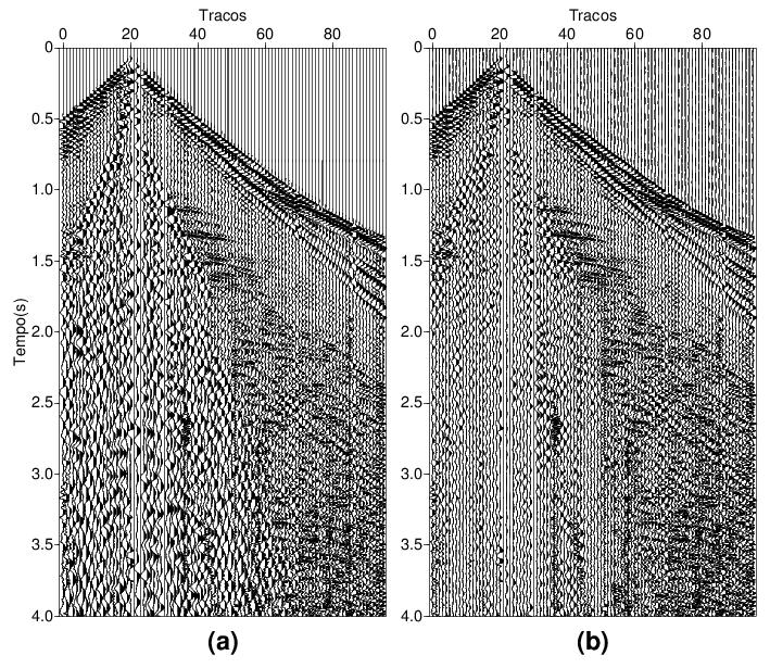 39 Figure 3.3: Filtragem SVD no domínio da frequência do tiro 334.